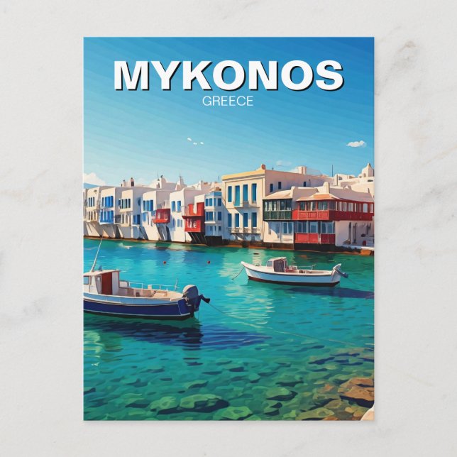 Cartão Postal Grécia Mykonos Barcos das Ilhas Gregas (Frente)
