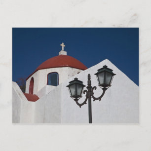 Cartão Postal Grécia, Mykonos, Capela com cúpula vermelha e