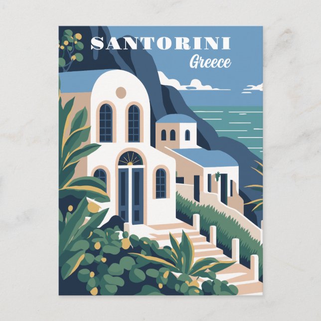 Cartão Postal Grécia Santorini de Texto Personalizado (Frente)
