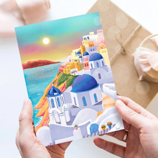 Cartão Postal Grécia Santorini Impressão de Arte na Europa Viage