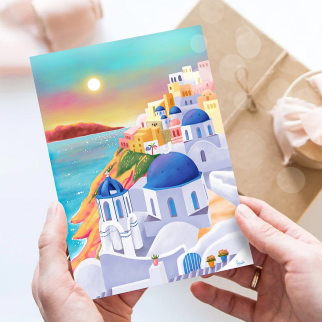 Cartão Postal Grécia Santorini Impressão de Arte na Europa Viage (Criador carregado)