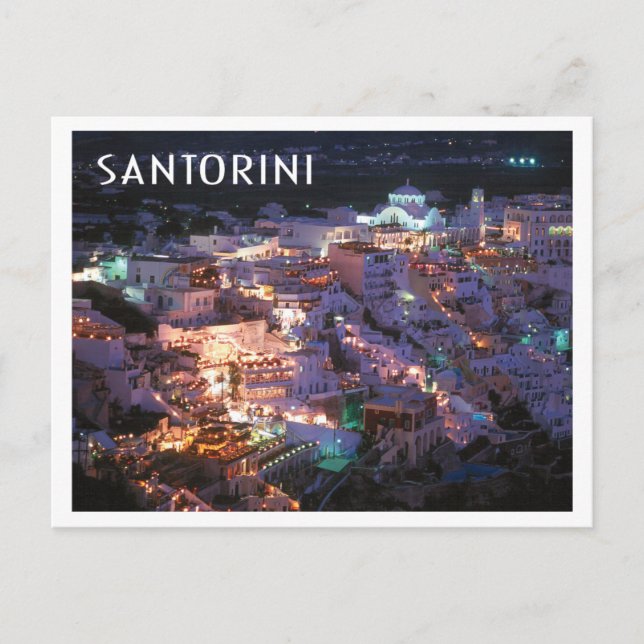 Cartão Postal Grécia Santorini na Foto Noturna (Frente)