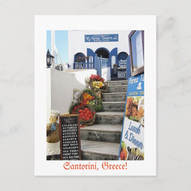 Cartão Postal greek tavern on Santorini, Greece (Frente)