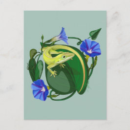 Cartão Postal Green Anole with Morning Glory