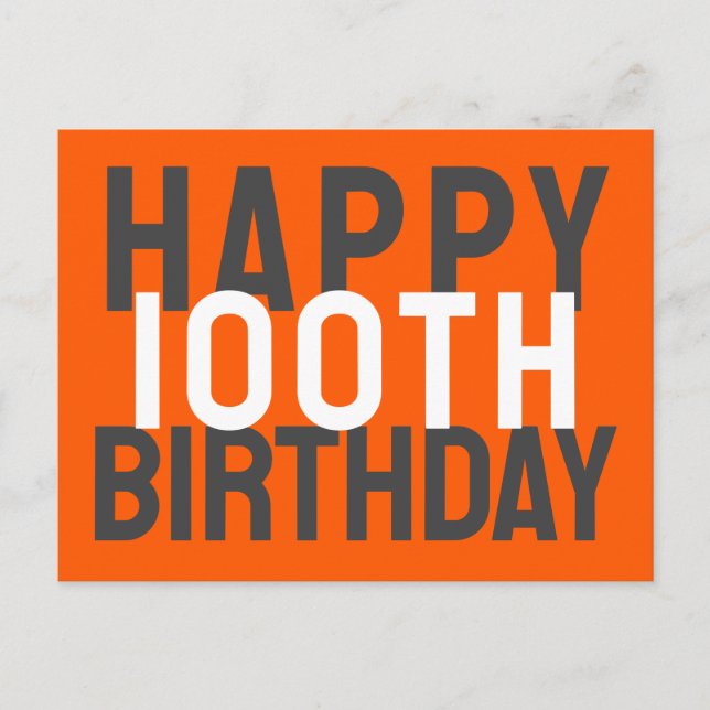 Cartão Postal Green Black White Modern Bold Happy 100º aniversár (Frente)