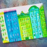 Cartão Postal Green Blue Cityscape Apartamentos Nova Iorque<br><div class="desc">Personalize este cartão com o seu próprio texto no verso! Procure mais no meu compro!</div>