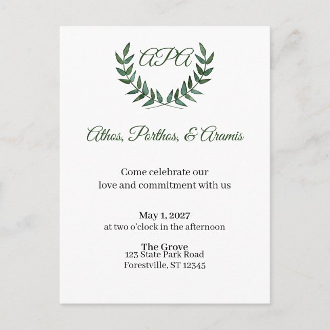Cartão Postal Green Branches Invitation (Frente)