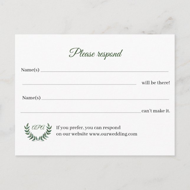 Cartão Postal Green Branches RSVP Postcard (Frente)