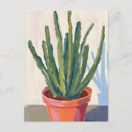 Cartão Postal Green Cacti Plant Watercolor Painting