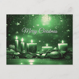 Cartão Postal Green Candles Christmas Holiday Postcard