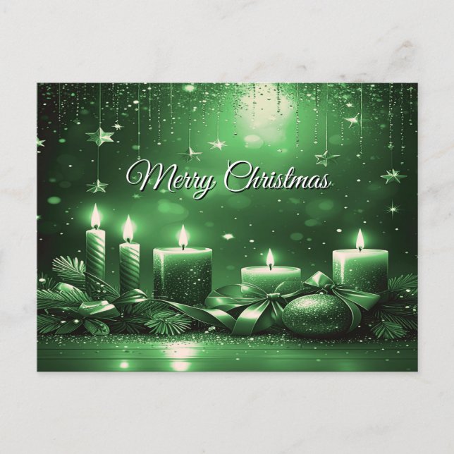 Cartão Postal Green Candles Christmas Holiday Postcard (Frente)