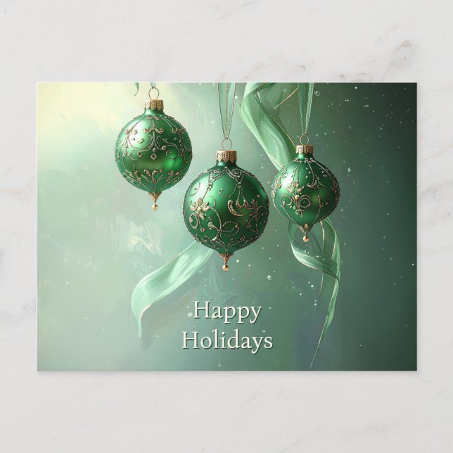 Cartão Postal Green Christmas Ball Holiday Postcard (Frente)