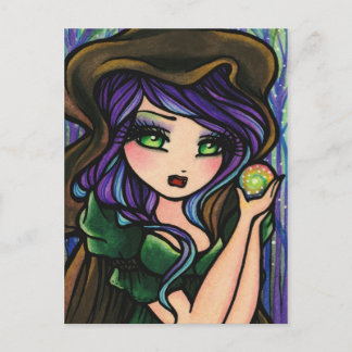 Cartão Postal Green Envic Magic Forest Fantasy Art Girl