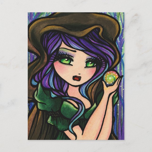 Cartão Postal Green Envic Magic Forest Fantasy Art Girl (Frente)