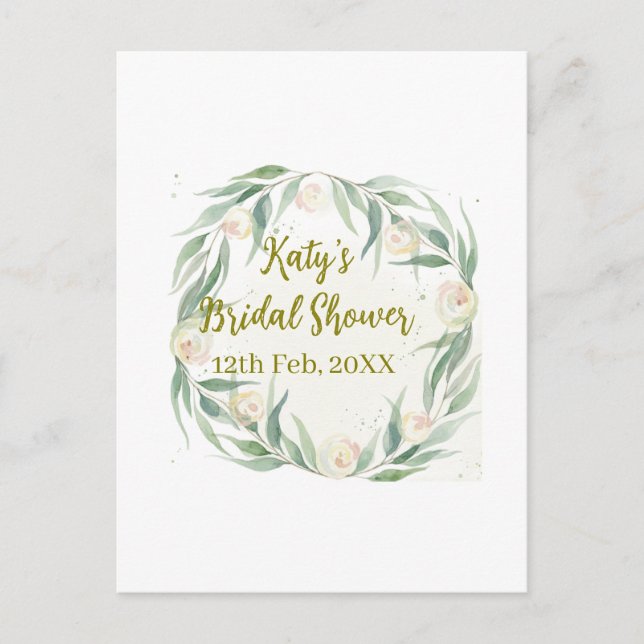 Cartão Postal Green eucalyptus floral bridal shower name date go (Frente)
