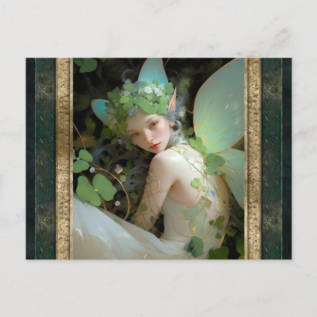 Cartão Postal Green Fairy Woman Fantasy Art (Frente)