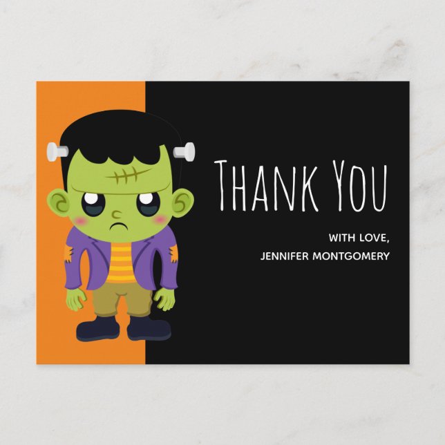 Cartão Postal Green Frankenstein Monster Halloween Obrigado (Frente)