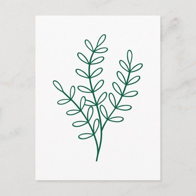 Cartão Postal Green line art delicate leaves (Frente)