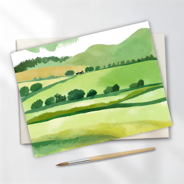 Cartão Postal Green Lucious Hillside | Nature Watercolor (Criador carregado)