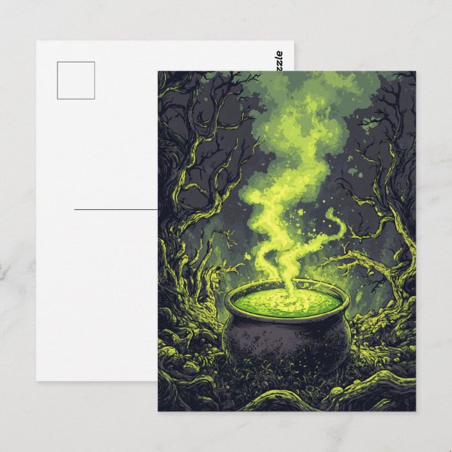 Cartão Postal Green Magic Potion Cauldron Halloween (Frente/Verso)