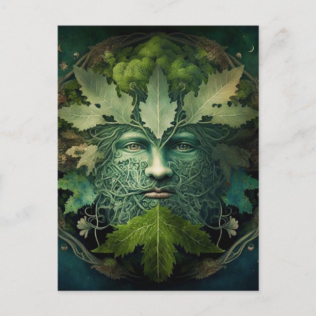 Cartão Postal Green Man Mandala Fantasy Art (Frente)