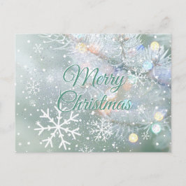 Cartão Postal Green Merry Christmas Snowflakes