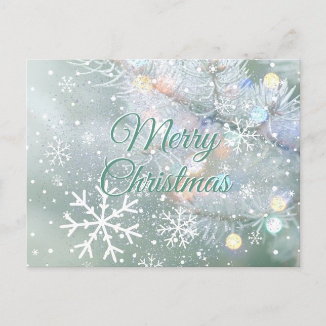 Cartão Postal Green Merry Christmas Snowflakes (Frente)