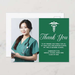 Cartão Postal Green White Medical Caduceus Foto Muito Obrigado