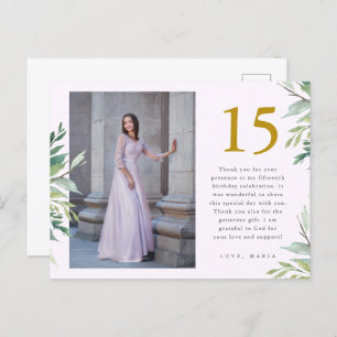 Cartão Postal Greenerescer Duas Foto Quinceanera Blush Obrigado