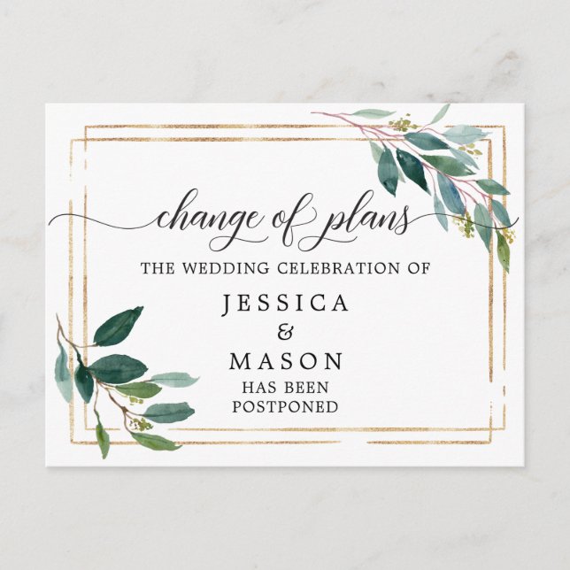 Cartão Postal Greenery Adiou Casamento Mudar A Data (Frente)