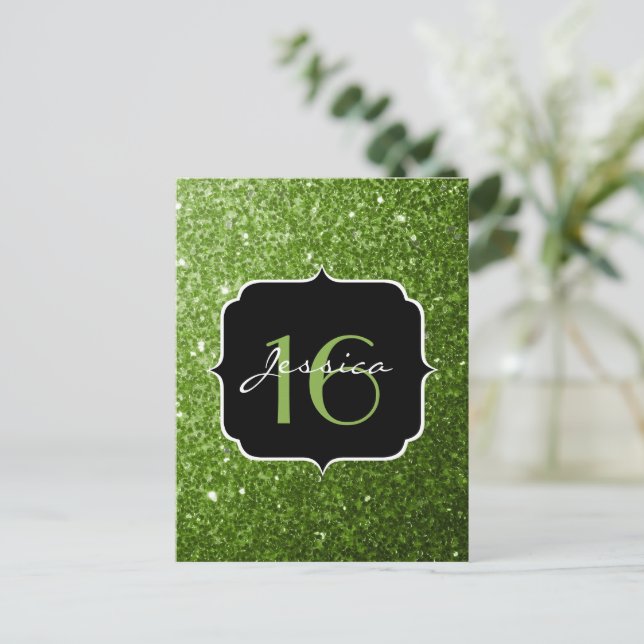 Cartão Postal Greenery Green Glitter brilha Doce 16 (Em pé/Frente)