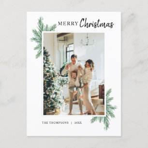Cartão Postal Greenery Pine Foto Minimalista Feliz Natal