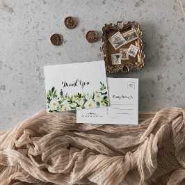 Cartão Postal Greenery White Autumn Floral Obrigado