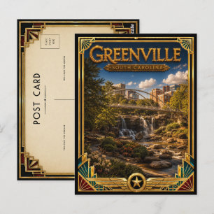 Cartão Postal Greenville Carolina do Sul Arte Deco Vintage Doura