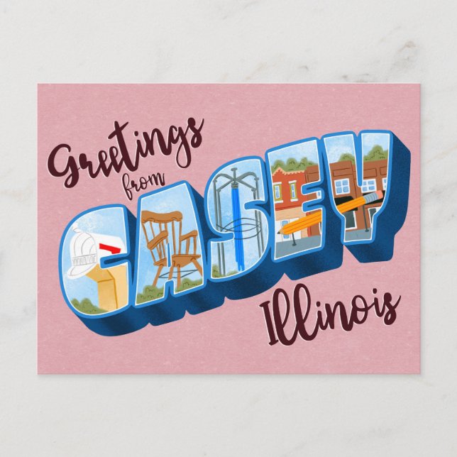 Cartão Postal Greetings from Casey, Illinois Vintage Postcard (Frente)