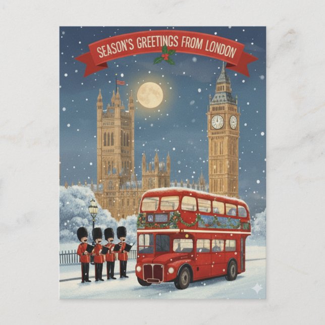 Cartão Postal Greetings from London Christmas Card (Frente)