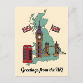 Cartão Postal Greetings from the UK British Landmarks Travel