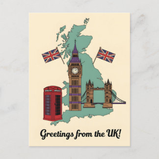 Cartão Postal Greetings from the UK British Landmarks Travel