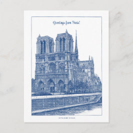 Cartão Postal Greetons De Paris Elegante Blue Retro Notre Dame
