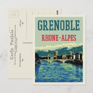 Cartão Postal Grenoble France, vista do rio Rhone