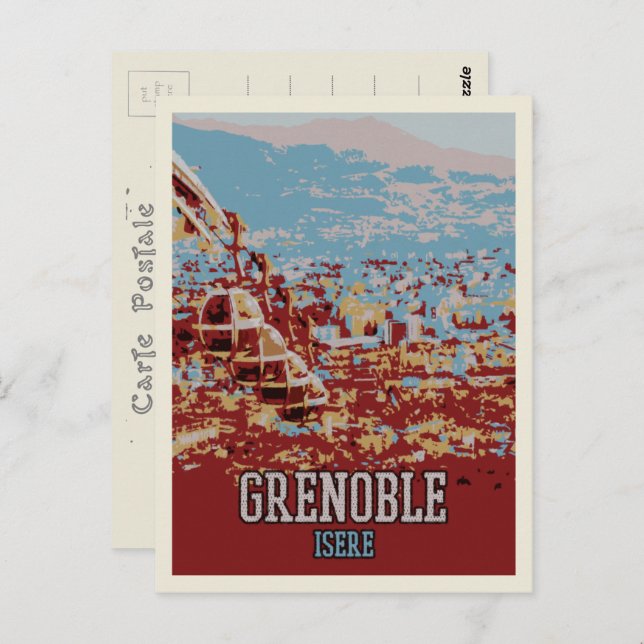 Cartão Postal Grenoble panorâmica ilustração França (Frente/Verso)