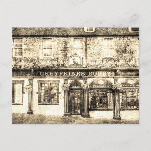 Cartão Postal Greyfriars Bobby Pub Edinburgh Vintage (Frente)