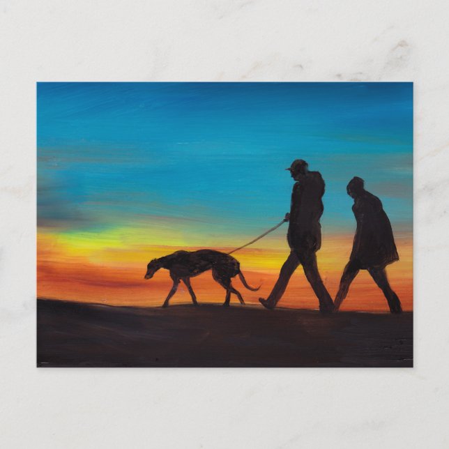 Cartão Postal Greyhound Walt no Sunset Dog Art Postcard (Frente)