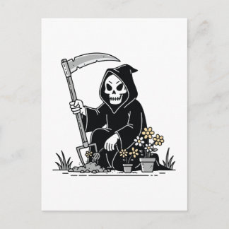 Cartão Postal Grim Reaper Gardening Flowers