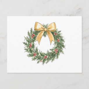 Cartão Postal Grinalda de Natal Elegante com Aquarela de Laço Do
