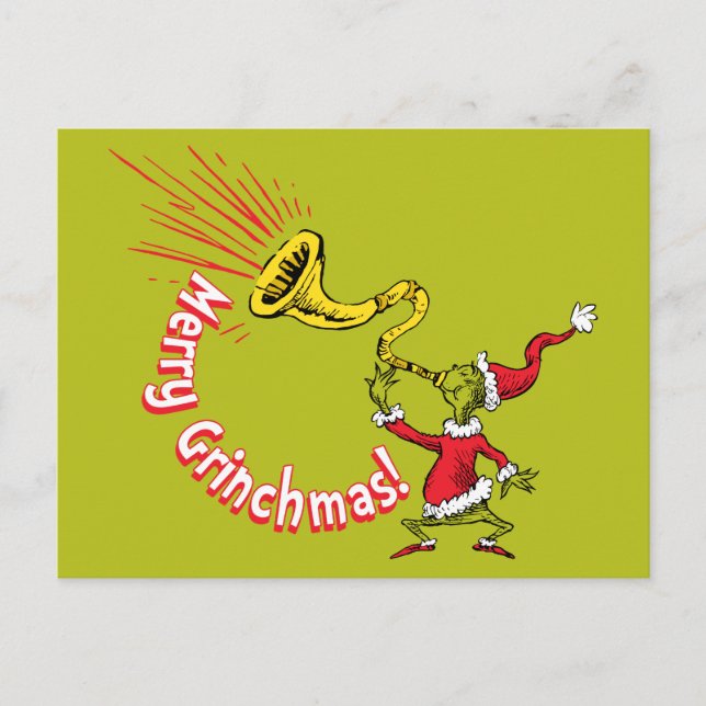 Cartão Postal Grinch Blowing the Merry Grinchmas Horn (Frente)
