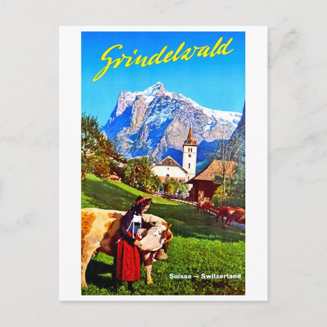 Cartão Postal Grindelwald, aldeia, suiça, primavera, colheita (Frente)