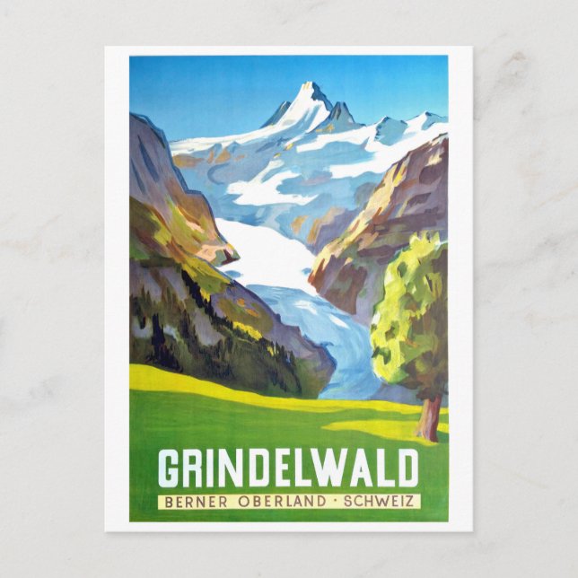 Cartão Postal Grindelwald, pico da montanha, Suiça, vindima (Frente)