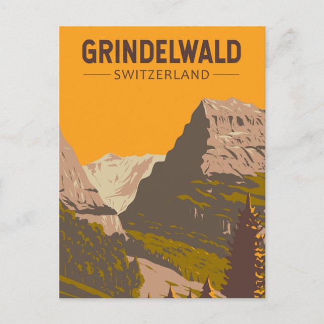 Cartão Postal Grindelwald Suiça Art Vintage (Frente)