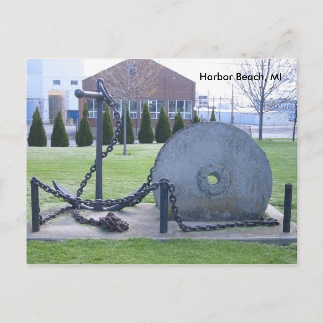 Cartão Postal Grindstone e Anchor em Harbor Beach, MI Postcard (Frente)